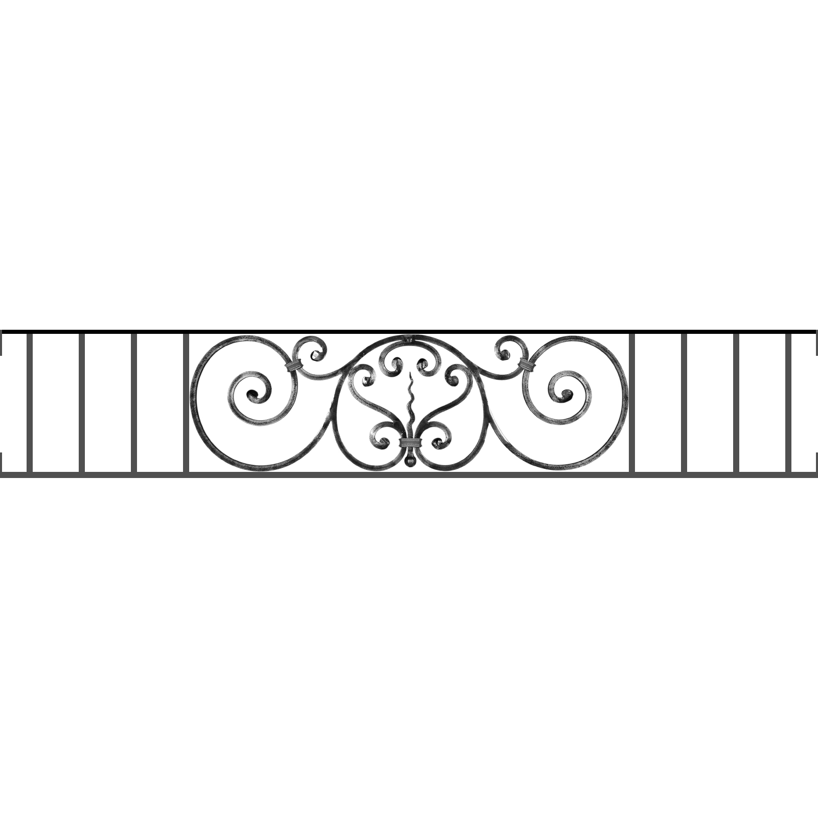 Appui de fenêtre type AF011 à visser dans votre tableau de fenêtre. Longueur finie de 1600mm et Hauteur finie de 290mm. Convient pour les tableaux de fenêtre de 1600mm. Main courante laminée de 1600mm de long en fer forgé sur le dessus. Motif au centre de 860mm de long par 270mm de haut. Le reste de la structure est en acier carré plein de 12mm de section.