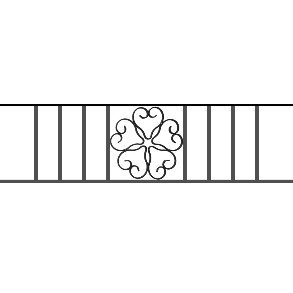 Appui de fenêtre type AFEF21 à sceller dans votre tableau de fenêtre. Longueur finie de 1000mm et Hauteur finie de 270mm. Convient pour les tableaux de fenêtre de 900mm. 50mm de scellement sont prévue de chaque côté. Main courante laminée de 900mm de long en fer forgé sur le dessus. Motif au centre de 250mm de long par 250mm de haut. Le reste de la structure est en acier carré plein de 12mm de section.