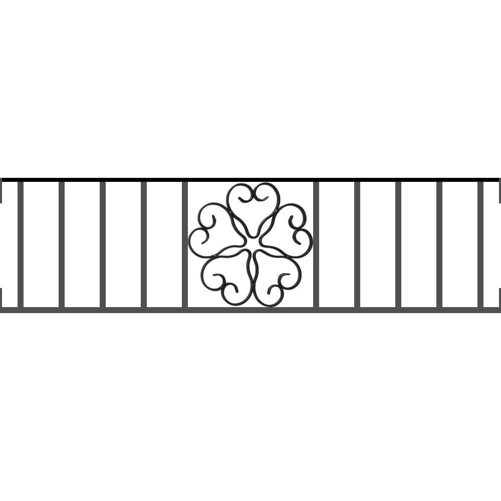 Appui de fenêtre type AFEF21 à visser dans votre tableau de fenêtre. Longueur finie de 1000mm et Hauteur finie de 270mm. Convient pour les tableaux de fenêtre de 1000mm. Main courante laminée de 1000mm de long en fer forgé sur le dessus. Motif au centre de 250mm de long par 250mm de haut. Le reste de la structure est en acier carré plein de 12mm de section.