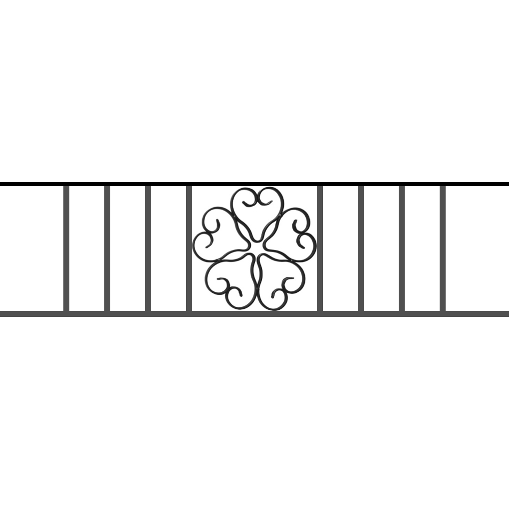 Appui de fenêtre type AFEF21 à sceller dans votre tableau de fenêtre. Longueur finie de 1020mm et Hauteur finie de 270mm. Convient pour les tableaux de fenêtre de 920mm. 50mm de scellement sont prévue de chaque côté. Main courante laminée de 920mm de long en fer forgé sur le dessus. Motif au centre de 250mm de long par 250mm de haut. Le reste de la structure est en acier carré plein de 12mm de section.