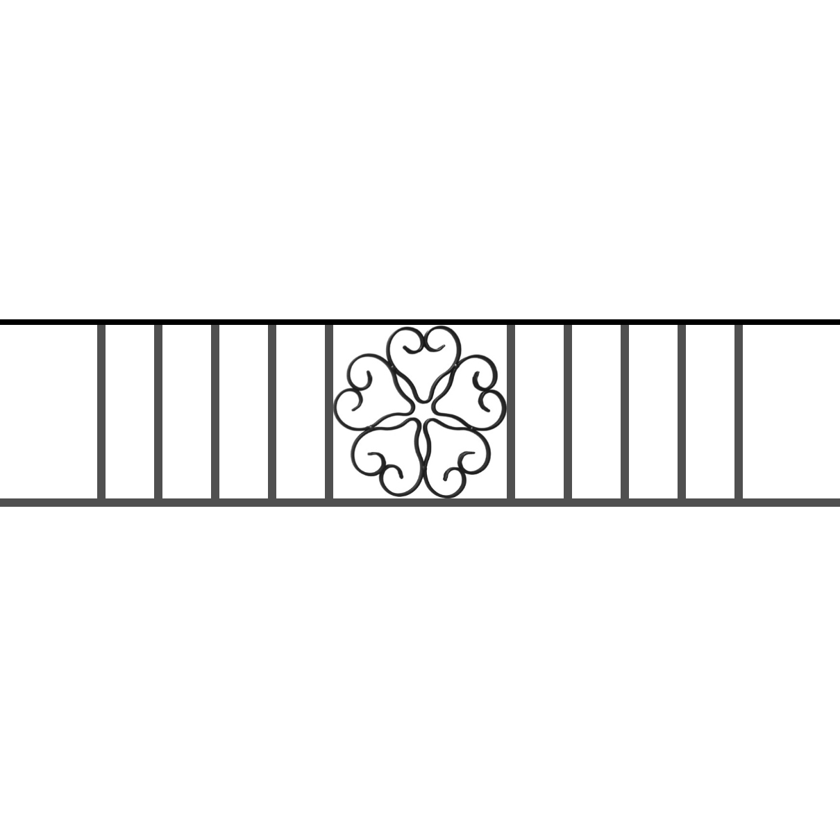 Appui de fenêtre type AFEF21 à sceller dans votre tableau de fenêtre. Longueur finie de 1210mm et Hauteur finie de 270mm. Convient pour les tableaux de fenêtre de 1110mm. 50mm de scellement sont prévue de chaque côté. Main courante laminée de 1110mm de long en fer forgé sur le dessus. Motif au centre de 250mm de long par 250mm de haut. Le reste de la structure est en acier carré plein de 12mm de section.