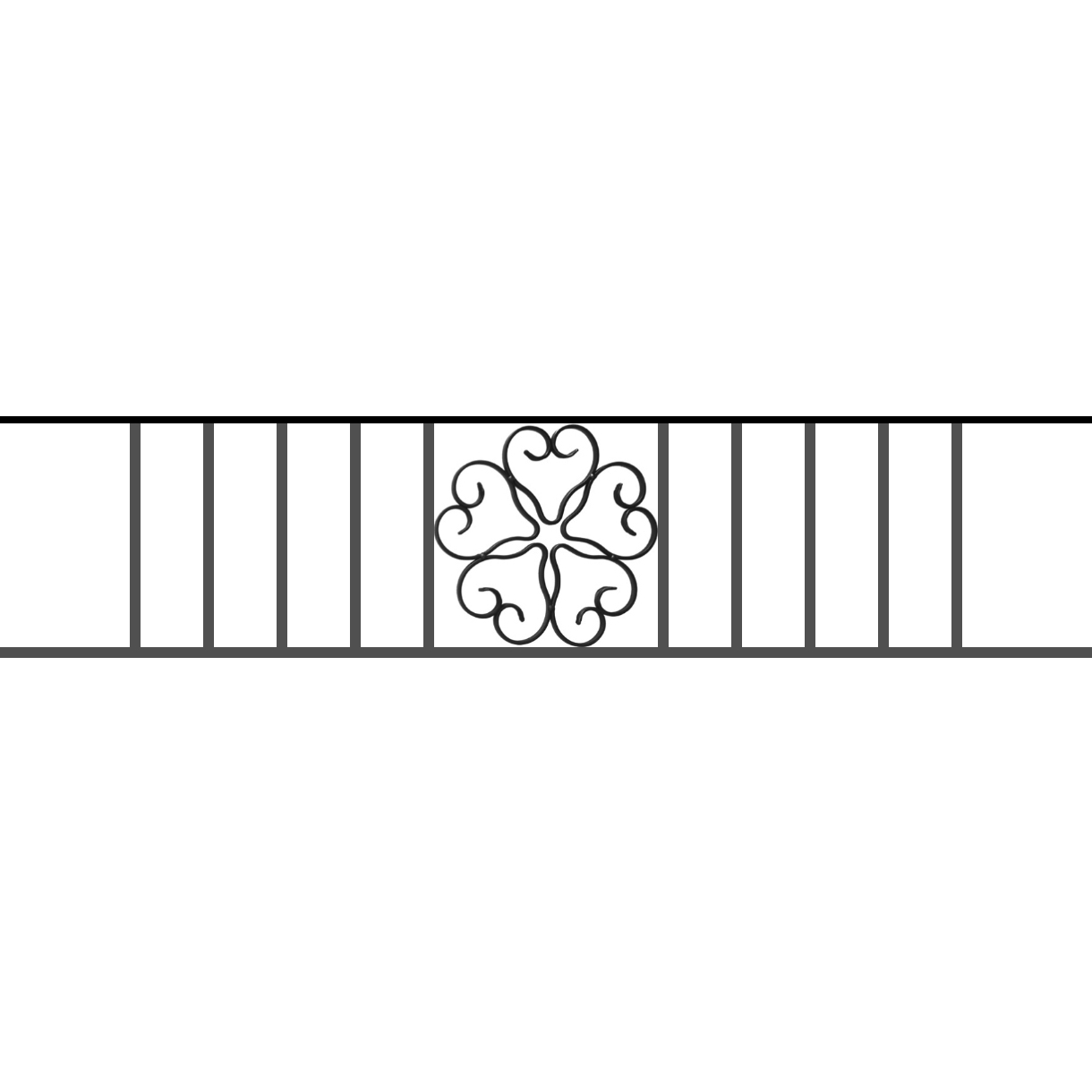 Appui de fenêtre type AFEF21 à sceller dans votre tableau de fenêtre. Longueur finie de 1220mm et Hauteur finie de 270mm. Convient pour les tableaux de fenêtre de 1120mm. 50mm de scellement sont prévue de chaque côté. Main courante laminée de 1120mm de long en fer forgé sur le dessus. Motif au centre de 250mm de long par 250mm de haut. Le reste de la structure est en acier carré plein de 12mm de section.