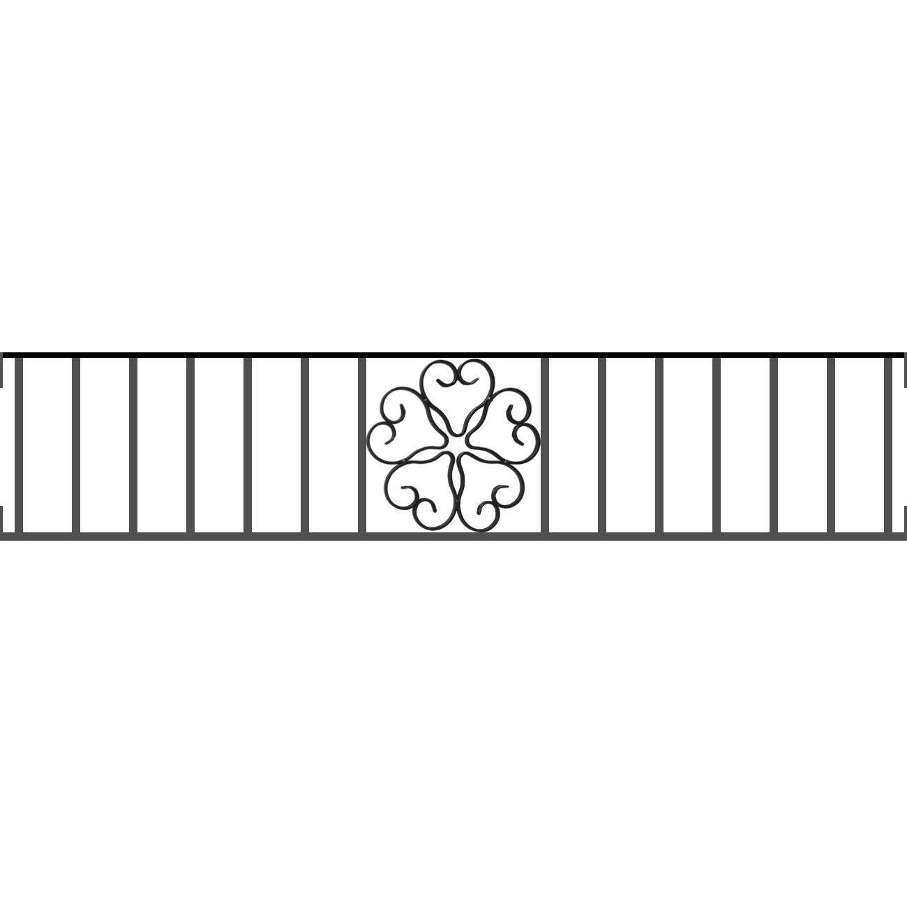 Appui de fenêtre type AFEF21 à visser dans votre tableau de fenêtre. Longueur finie de 1300mm et Hauteur finie de 270mm. Convient pour les tableaux de fenêtre de 1300mm. Main courante laminée de 1300mm de long en fer forgé sur le dessus. Motif au centre de 250mm de long par 250mm de haut. Le reste de la structure est en acier carré plein de 12mm de section.