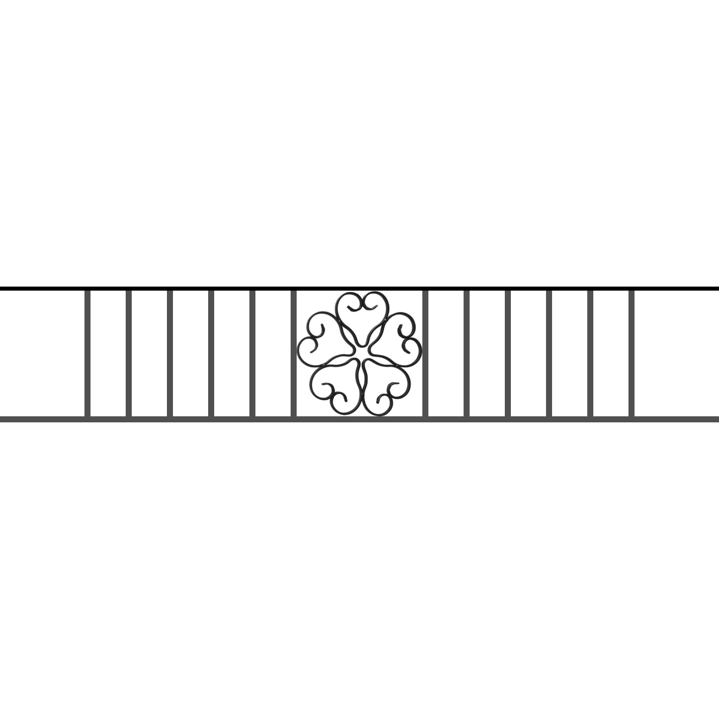 Appui de fenêtre type AFEF21 à sceller dans votre tableau de fenêtre. Longueur finie de 1430mm et Hauteur finie de 270mm. Convient pour les tableaux de fenêtre de 1330mm. 50mm de scellement sont prévue de chaque côté. Main courante laminée de 1330mm de long en fer forgé sur le dessus. Motif au centre de 250mm de long par 250mm de haut. Le reste de la structure est en acier carré plein de 12mm de section.