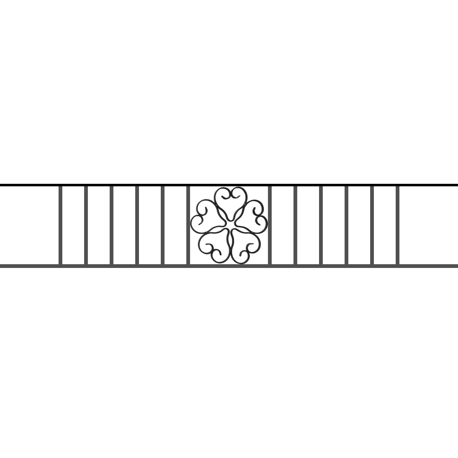 Appui de fenêtre type AFEF21 à sceller dans votre tableau de fenêtre. Longueur finie de 1470mm et Hauteur finie de 270mm. Convient pour les tableaux de fenêtre de 1370mm. 50mm de scellement sont prévue de chaque côté. Main courante laminée de 1370mm de long en fer forgé sur le dessus. Motif au centre de 250mm de long par 250mm de haut. Le reste de la structure est en acier carré plein de 12mm de section.