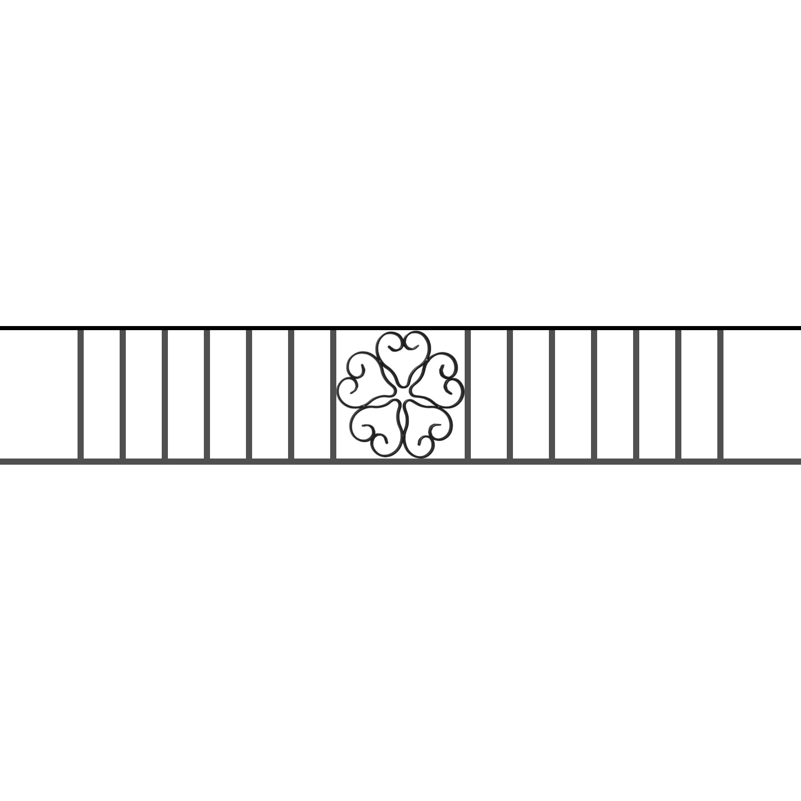 Appui de fenêtre type AFEF21 à sceller dans votre tableau de fenêtre. Longueur finie de 1560mm et Hauteur finie de 270mm. Convient pour les tableaux de fenêtre de 1460mm. 50mm de scellement sont prévue de chaque côté. Main courante laminée de 1460mm de long en fer forgé sur le dessus. Motif au centre de 250mm de long par 250mm de haut. Le reste de la structure est en acier carré plein de 12mm de section.
