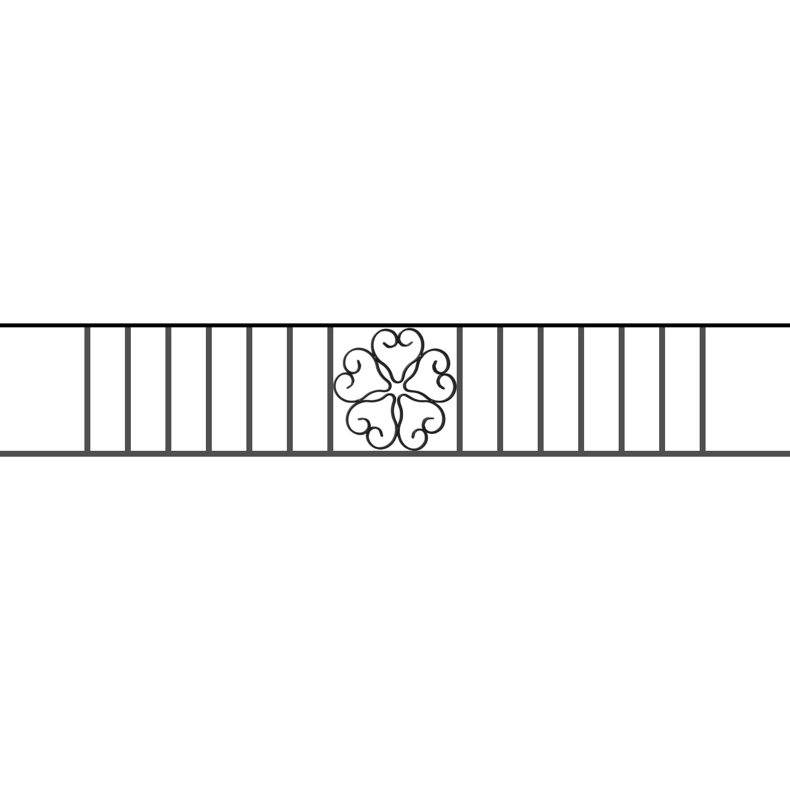 Appui de fenêtre type AFEF21 à sceller dans votre tableau de fenêtre. Longueur finie de 1600mm et Hauteur finie de 270mm. Convient pour les tableaux de fenêtre de 1500mm. 50mm de scellement sont prévue de chaque côté. Main courante laminée de 1500mm de long en fer forgé sur le dessus. Motif au centre de 250mm de long par 250mm de haut. Le reste de la structure est en acier carré plein de 12mm de section.
