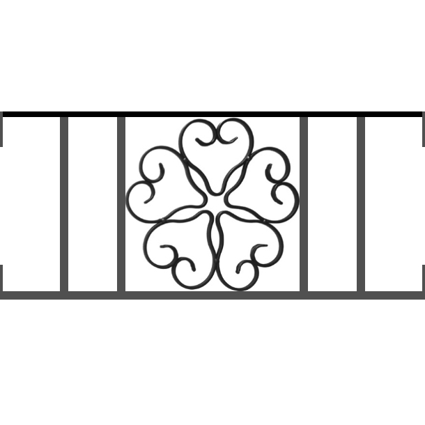Appui de fenêtre type AFEF21 à visser dans votre tableau de fenêtre. Longueur finie de 610mm et Hauteur finie de 270mm. Convient pour les tableaux de fenêtre de 610mm. Main courante laminée de 610mm de long en fer forgé sur le dessus. Motif au centre de 250mm de long par 250mm de haut. Le reste de la structure est en acier carré plein de 12mm de section.