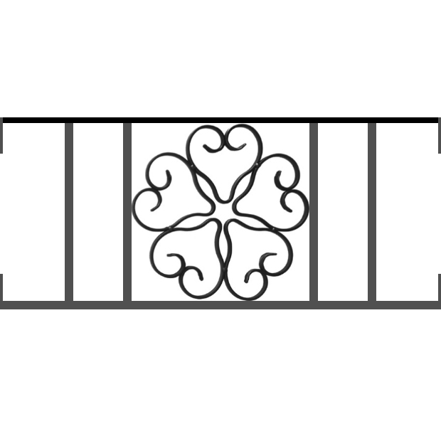 Appui de fenêtre type AFEF21 à visser dans votre tableau de fenêtre. Longueur finie de 620mm et Hauteur finie de 270mm. Convient pour les tableaux de fenêtre de 620mm. Main courante laminée de 620mm de long en fer forgé sur le dessus. Motif au centre de 250mm de long par 250mm de haut. Le reste de la structure est en acier carré plein de 12mm de section.