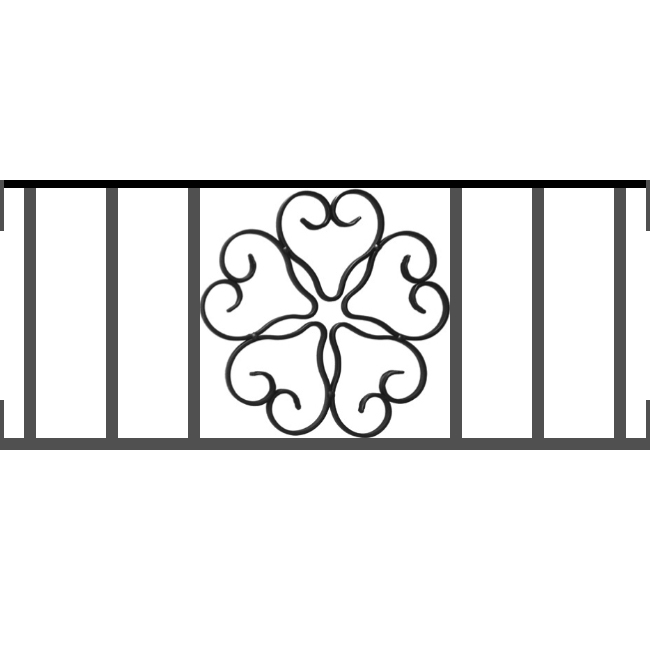 Appui de fenêtre type AFEF21 à visser dans votre tableau de fenêtre. Longueur finie de 650mm et Hauteur finie de 270mm. Convient pour les tableaux de fenêtre de 650mm. Main courante laminée de 650mm de long en fer forgé sur le dessus. Motif au centre de 250mm de long par 250mm de haut. Le reste de la structure est en acier carré plein de 12mm de section.