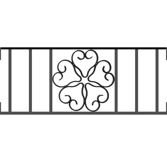 Appui de fenêtre type AFEF21 à visser dans votre tableau de fenêtre. Longueur finie de 670mm et Hauteur finie de 270mm. Convient pour les tableaux de fenêtre de 670mm. Main courante laminée de 670mm de long en fer forgé sur le dessus. Motif au centre de 250mm de long par 250mm de haut. Le reste de la structure est en acier carré plein de 12mm de section.