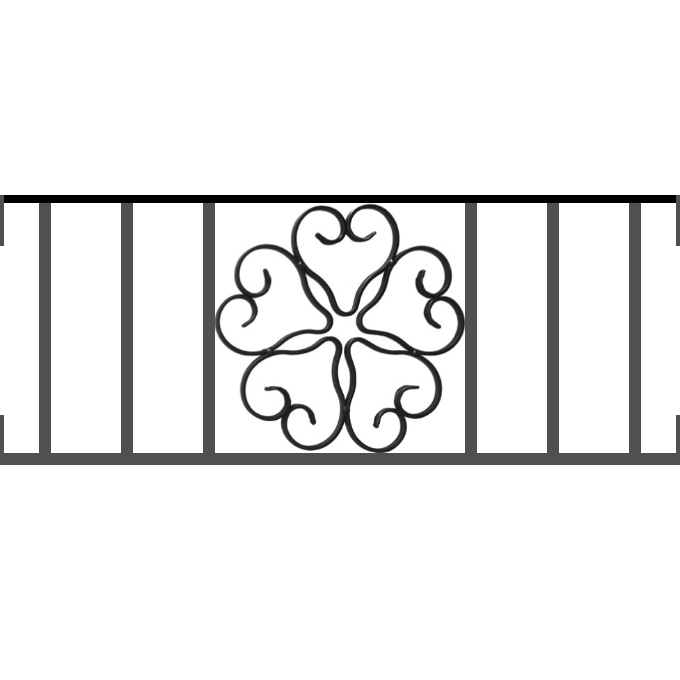 Appui de fenêtre type AFEF21 à visser dans votre tableau de fenêtre. Longueur finie de 680mm et Hauteur finie de 270mm. Convient pour les tableaux de fenêtre de 680mm. Main courante laminée de 680mm de long en fer forgé sur le dessus. Motif au centre de 250mm de long par 250mm de haut. Le reste de la structure est en acier carré plein de 12mm de section.