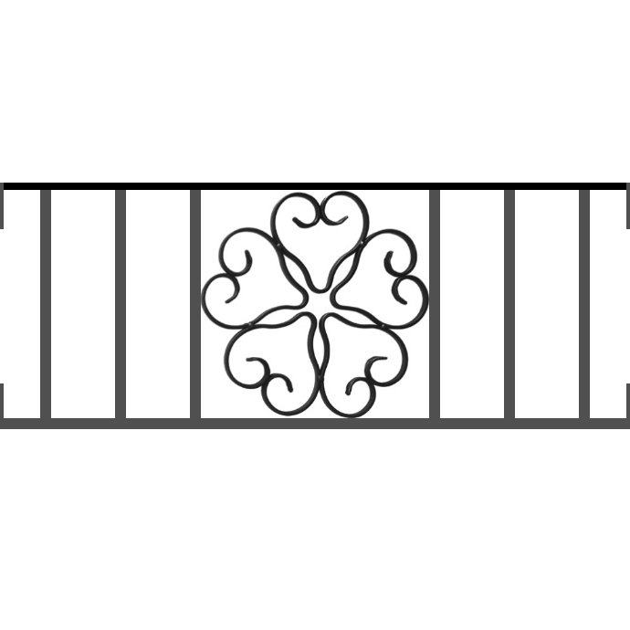 Appui de fenêtre type AFEF21 à visser dans votre tableau de fenêtre. Longueur finie de 690mm et Hauteur finie de 270mm. Convient pour les tableaux de fenêtre de 690mm. Main courante laminée de 690mm de long en fer forgé sur le dessus. Motif au centre de 250mm de long par 250mm de haut. Le reste de la structure est en acier carré plein de 12mm de section.