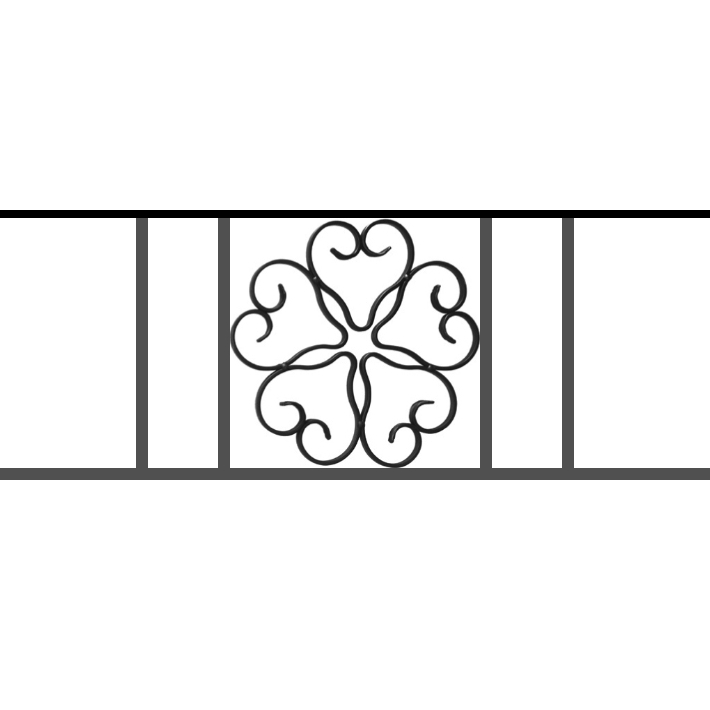Appui de fenêtre type AFEF21 à sceller dans votre tableau de fenêtre. Longueur finie de 710mm et Hauteur finie de 270mm. Convient pour les tableaux de fenêtre de 610mm. 50mm de scellement sont prévue de chaque côté. Main courante laminée de 610mm de long en fer forgé sur le dessus. Motif au centre de 250mm de long par 250mm de haut. Le reste de la structure est en acier carré plein de 12mm de section.