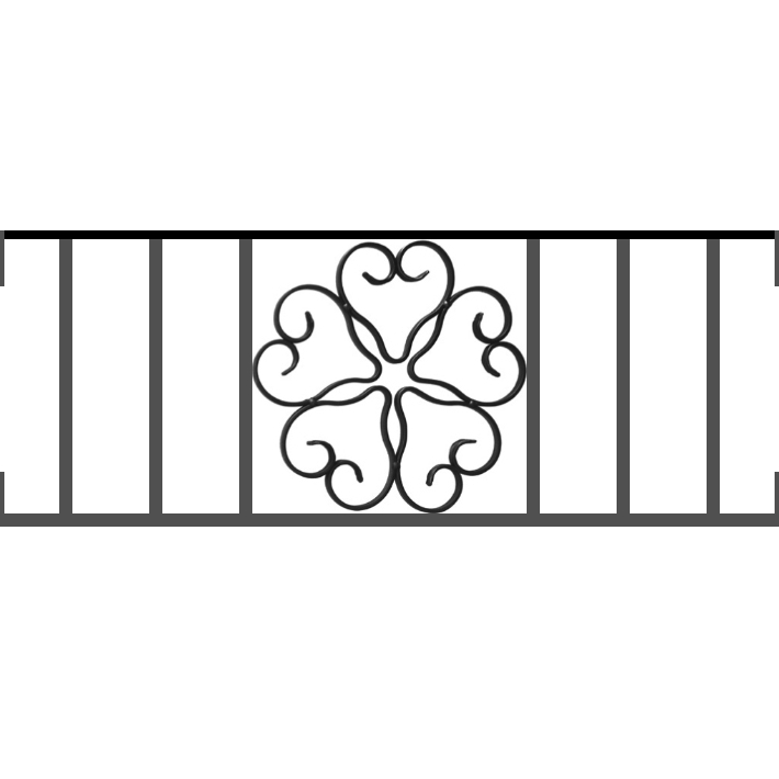 Appui de fenêtre type AFEF21 à visser dans votre tableau de fenêtre. Longueur finie de 710mm et Hauteur finie de 270mm. Convient pour les tableaux de fenêtre de 710mm. Main courante laminée de 710mm de long en fer forgé sur le dessus. Motif au centre de 250mm de long par 250mm de haut. Le reste de la structure est en acier carré plein de 12mm de section.