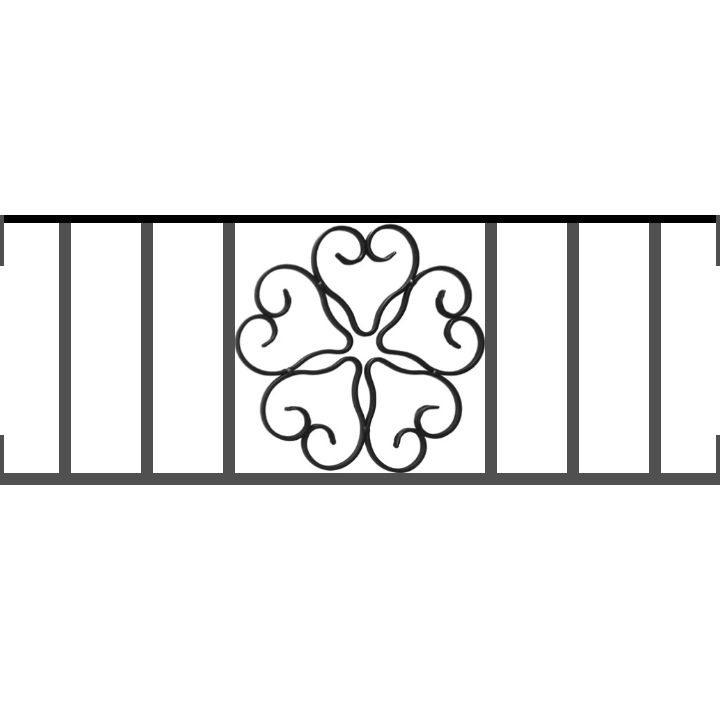 Appui de fenêtre type AFEF21 à visser dans votre tableau de fenêtre. Longueur finie de 720mm et Hauteur finie de 270mm. Convient pour les tableaux de fenêtre de 720mm. Main courante laminée de 720mm de long en fer forgé sur le dessus. Motif au centre de 250mm de long par 250mm de haut. Le reste de la structure est en acier carré plein de 12mm de section.