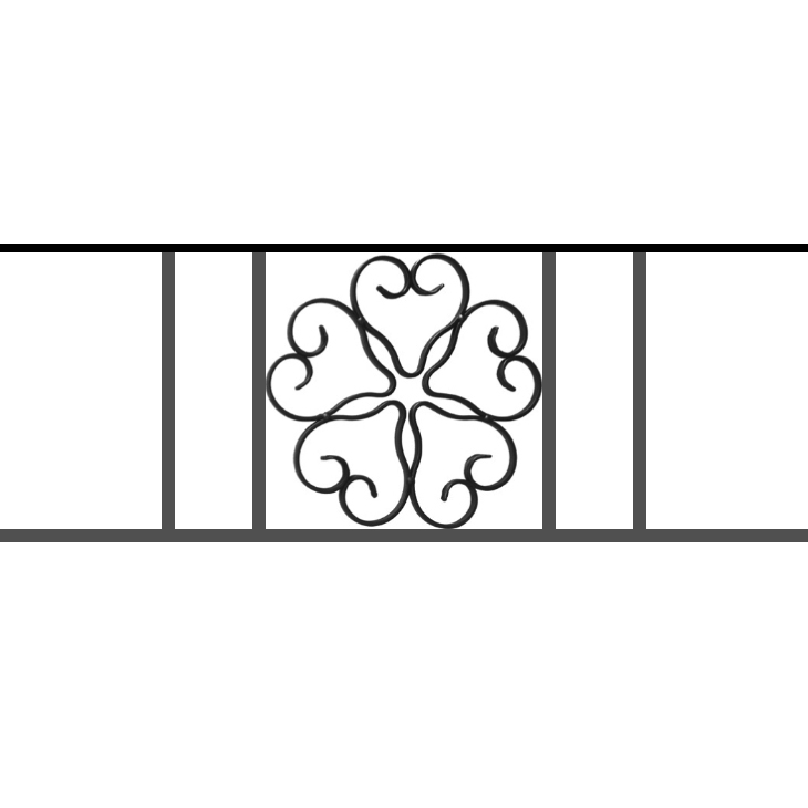 Appui de fenêtre type AFEF21 à sceller dans votre tableau de fenêtre. Longueur finie de 730mm et Hauteur finie de 270mm. Convient pour les tableaux de fenêtre de 630mm. 50mm de scellement sont prévue de chaque côté. Main courante laminée de 630mm de long en fer forgé sur le dessus. Motif au centre de 250mm de long par 250mm de haut. Le reste de la structure est en acier carré plein de 12mm de section.