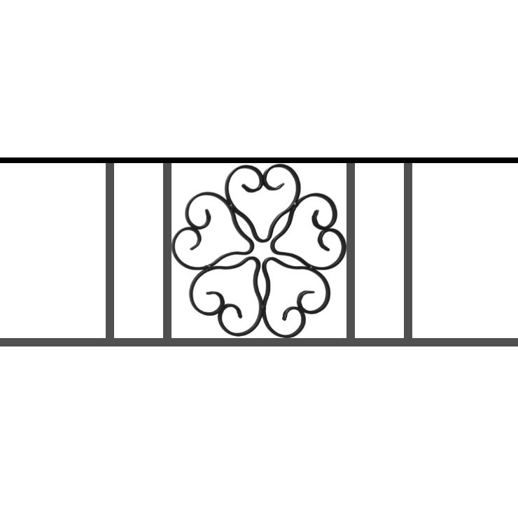 Appui de fenêtre type AFEF21 à sceller dans votre tableau de fenêtre. Longueur finie de 740mm et Hauteur finie de 270mm. Convient pour les tableaux de fenêtre de 640mm. 50mm de scellement sont prévue de chaque côté. Main courante laminée de 640mm de long en fer forgé sur le dessus. Motif au centre de 250mm de long par 250mm de haut. Le reste de la structure est en acier carré plein de 12mm de section.