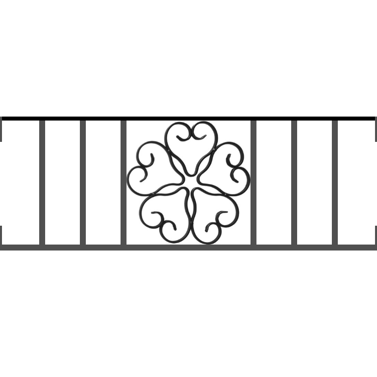 Appui de fenêtre type AFEF21 à visser dans votre tableau de fenêtre. Longueur finie de 760mm et Hauteur finie de 270mm. Convient pour les tableaux de fenêtre de 760mm. Main courante laminée de 760mm de long en fer forgé sur le dessus. Motif au centre de 250mm de long par 250mm de haut. Le reste de la structure est en acier carré plein de 12mm de section.