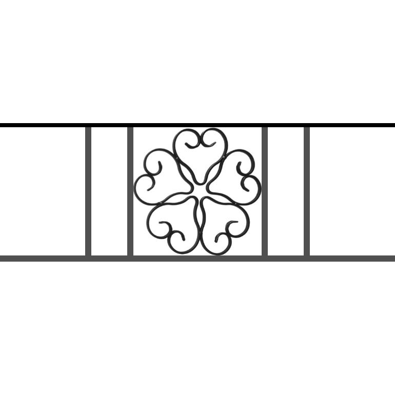 Appui de fenêtre type AFEF21 à sceller dans votre tableau de fenêtre. Longueur finie de 770mm et Hauteur finie de 270mm. Convient pour les tableaux de fenêtre de 670mm. 50mm de scellement sont prévue de chaque côté. Main courante laminée de 670mm de long en fer forgé sur le dessus. Motif au centre de 250mm de long par 250mm de haut. Le reste de la structure est en acier carré plein de 12mm de section.