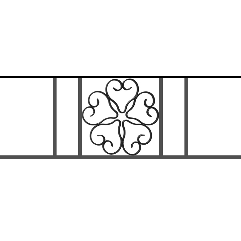 Appui de fenêtre type AFEF21 à sceller dans votre tableau de fenêtre. Longueur finie de 780mm et Hauteur finie de 270mm. Convient pour les tableaux de fenêtre de 680mm. 50mm de scellement sont prévue de chaque côté. Main courante laminée de 680mm de long en fer forgé sur le dessus. Motif au centre de 250mm de long par 250mm de haut. Le reste de la structure est en acier carré plein de 12mm de section.