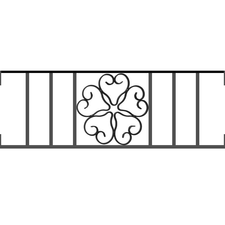 Appui de fenêtre type AFEF21 à visser dans votre tableau de fenêtre. Longueur finie de 780mm et Hauteur finie de 270mm. Convient pour les tableaux de fenêtre de 780mm. Main courante laminée de 780mm de long en fer forgé sur le dessus. Motif au centre de 250mm de long par 250mm de haut. Le reste de la structure est en acier carré plein de 12mm de section.