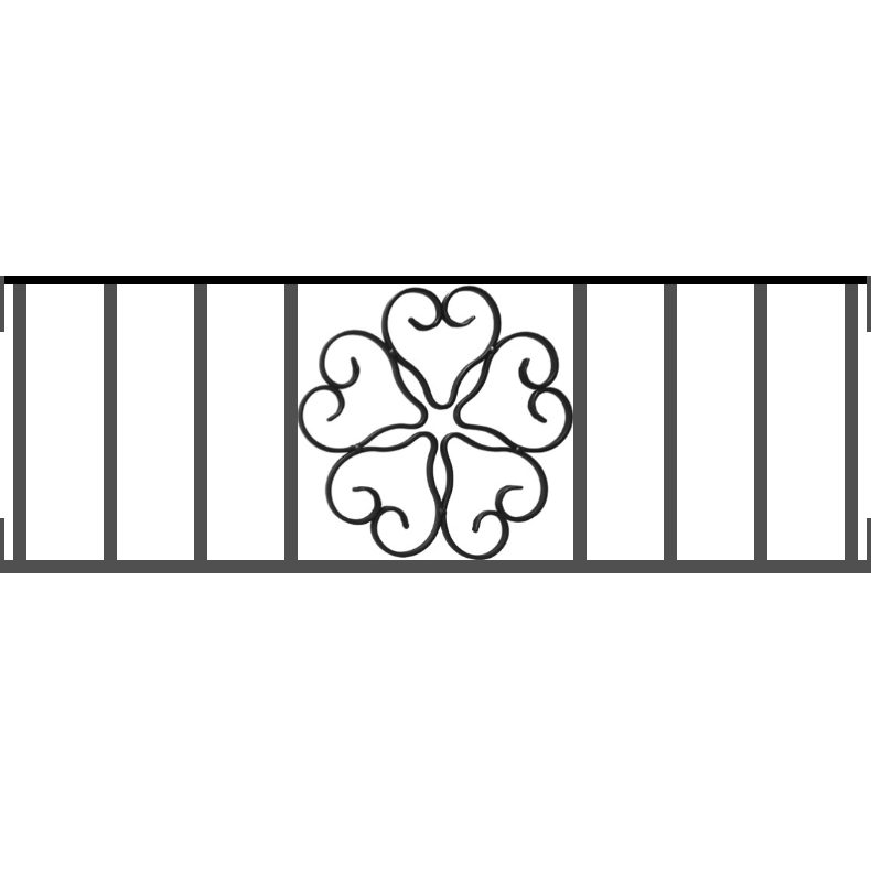 Appui de fenêtre type AFEF21 à visser dans votre tableau de fenêtre. Longueur finie de 790mm et Hauteur finie de 270mm. Convient pour les tableaux de fenêtre de 790mm. Main courante laminée de 790mm de long en fer forgé sur le dessus. Motif au centre de 250mm de long par 250mm de haut. Le reste de la structure est en acier carré plein de 12mm de section.