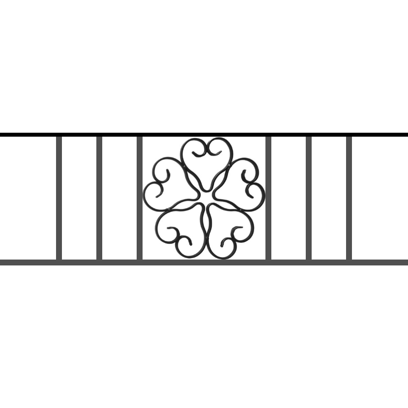 Appui de fenêtre type AFEF21 à sceller dans votre tableau de fenêtre. Longueur finie de 830mm et Hauteur finie de 270mm. Convient pour les tableaux de fenêtre de 730mm. 50mm de scellement sont prévue de chaque côté. Main courante laminée de 730mm de long en fer forgé sur le dessus. Motif au centre de 250mm de long par 250mm de haut. Le reste de la structure est en acier carré plein de 12mm de section.