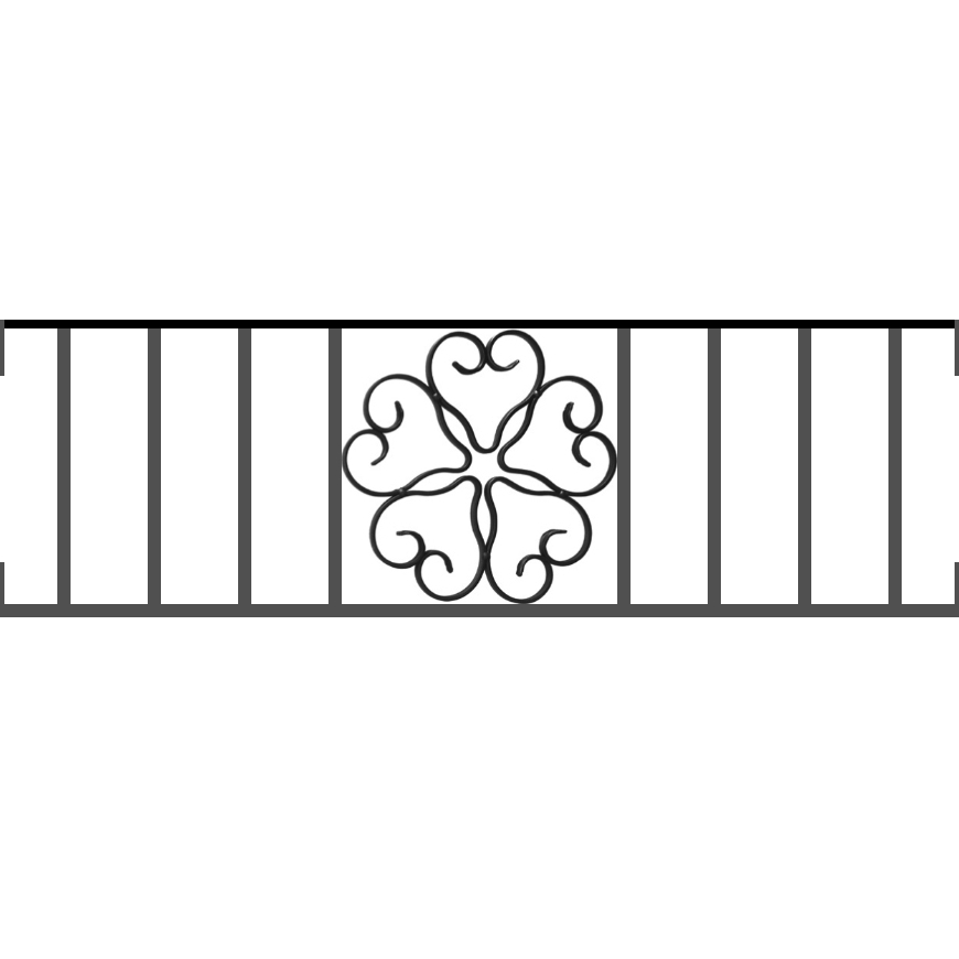 Appui de fenêtre type AFEF21 à visser dans votre tableau de fenêtre. Longueur finie de 870mm et Hauteur finie de 270mm. Convient pour les tableaux de fenêtre de 870mm. Main courante laminée de 870mm de long en fer forgé sur le dessus. Motif au centre de 250mm de long par 250mm de haut. Le reste de la structure est en acier carré plein de 12mm de section.