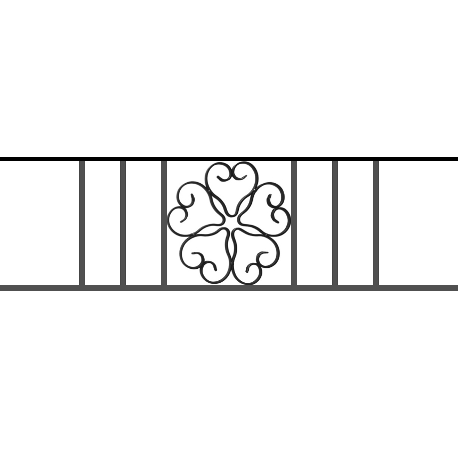 Appui de fenêtre type AFEF21 à sceller dans votre tableau de fenêtre. Longueur finie de 920mm et Hauteur finie de 270mm. Convient pour les tableaux de fenêtre de 820mm. 50mm de scellement sont prévue de chaque côté. Main courante laminée de 820mm de long en fer forgé sur le dessus. Motif au centre de 250mm de long par 250mm de haut. Le reste de la structure est en acier carré plein de 12mm de section.
