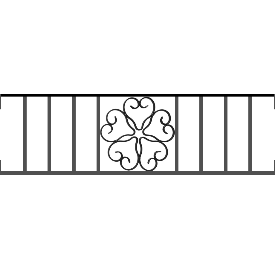 Appui de fenêtre type AFEF21 à visser dans votre tableau de fenêtre. Longueur finie de 920mm et Hauteur finie de 270mm. Convient pour les tableaux de fenêtre de 920mm. Main courante laminée de 920mm de long en fer forgé sur le dessus. Motif au centre de 250mm de long par 250mm de haut. Le reste de la structure est en acier carré plein de 12mm de section.
