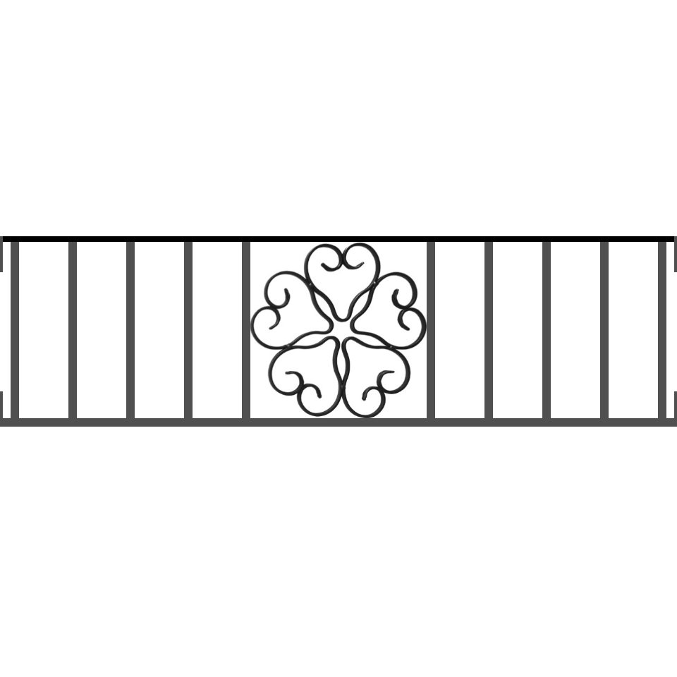 Appui de fenêtre type AFEF21 à visser dans votre tableau de fenêtre. Longueur finie de 960mm et Hauteur finie de 270mm. Convient pour les tableaux de fenêtre de 960mm. Main courante laminée de 960mm de long en fer forgé sur le dessus. Motif au centre de 250mm de long par 250mm de haut. Le reste de la structure est en acier carré plein de 12mm de section.