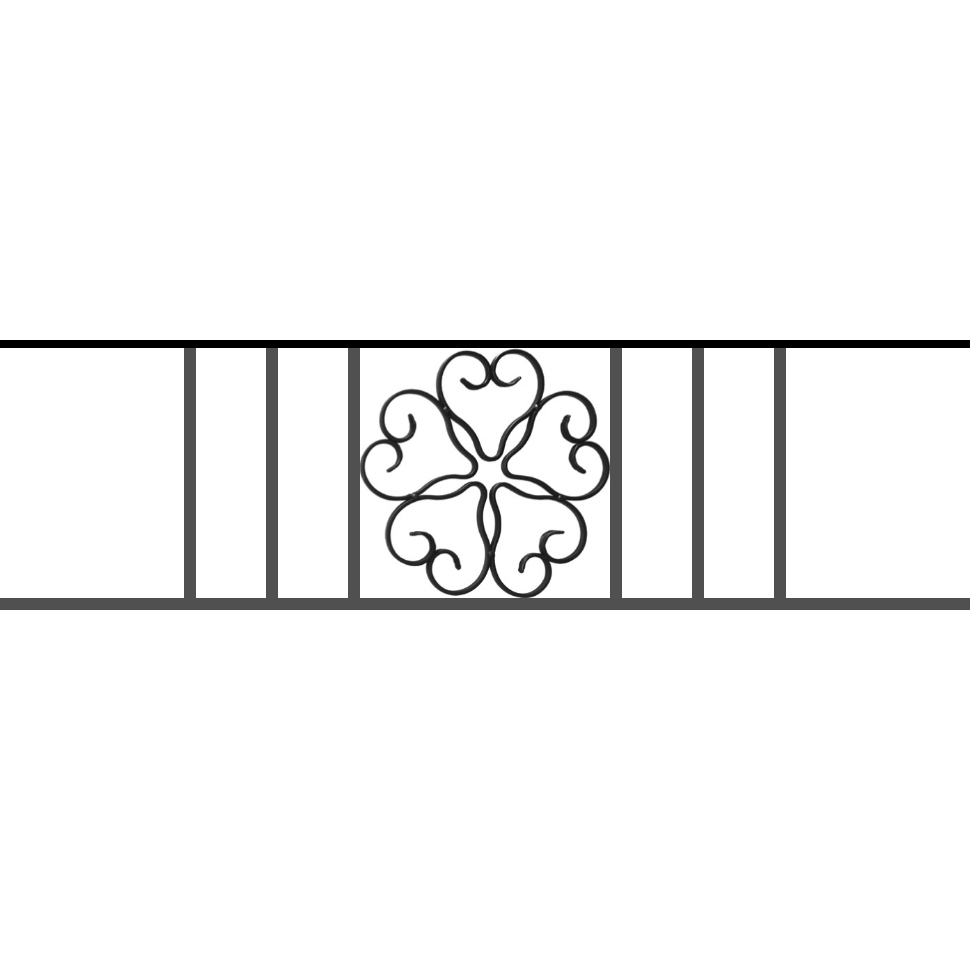 Appui de fenêtre type AFEF21 à sceller dans votre tableau de fenêtre. Longueur finie de 970mm et Hauteur finie de 270mm. Convient pour les tableaux de fenêtre de 870mm. 50mm de scellement sont prévue de chaque côté. Main courante laminée de 870mm de long en fer forgé sur le dessus. Motif au centre de 250mm de long par 250mm de haut. Le reste de la structure est en acier carré plein de 12mm de section.