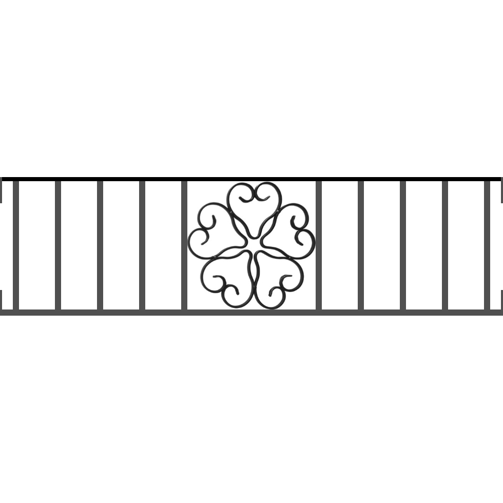 Appui de fenêtre type AFEF21 à visser dans votre tableau de fenêtre. Longueur finie de 980mm et Hauteur finie de 270mm. Convient pour les tableaux de fenêtre de 980mm. Main courante laminée de 980mm de long en fer forgé sur le dessus. Motif au centre de 250mm de long par 250mm de haut. Le reste de la structure est en acier carré plein de 12mm de section.