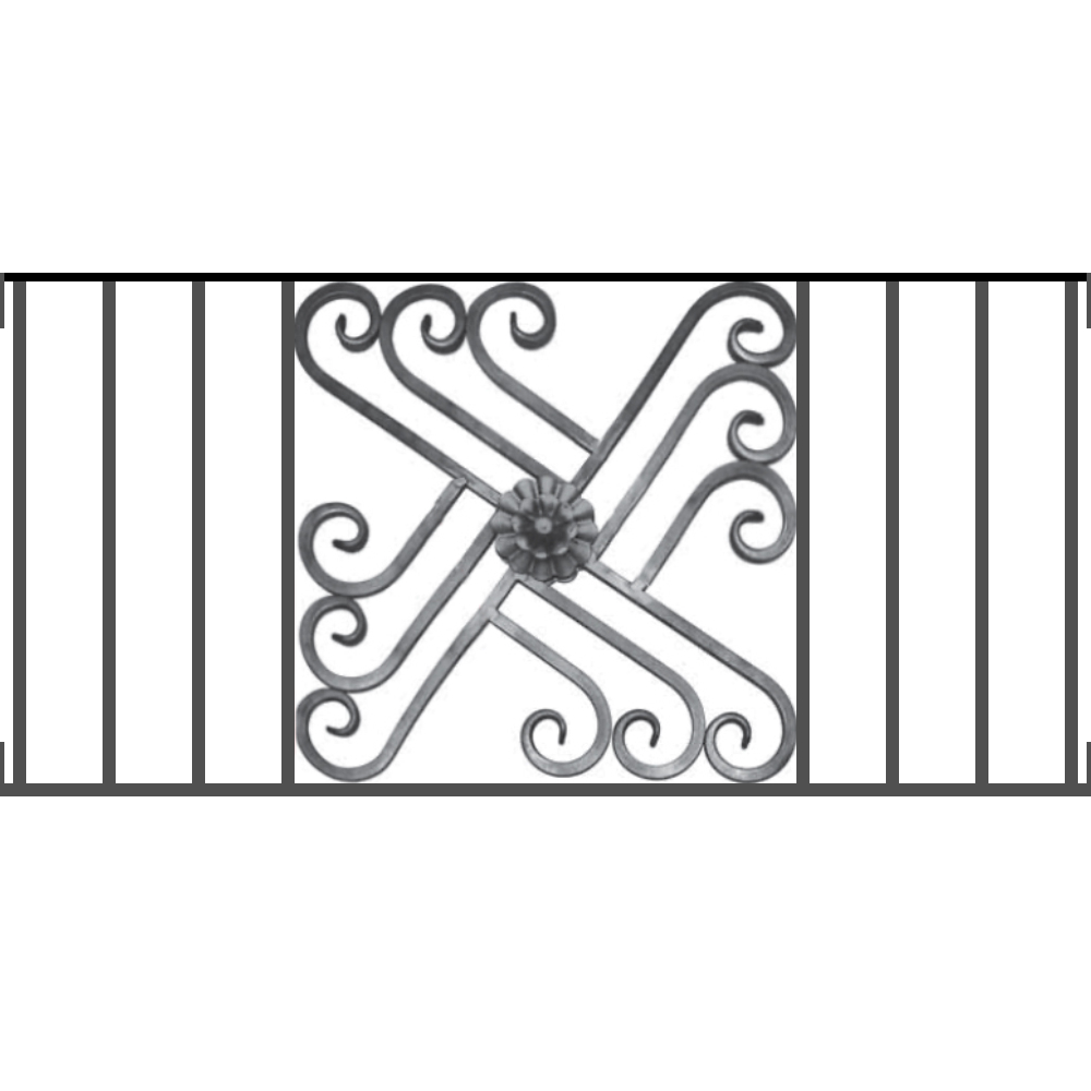 Appui de fenêtre type AFEF22 à visser dans votre tableau de fenêtre. Longueur finie de 1000mm et Hauteur finie de 480mm. Convient pour les tableaux de fenêtre de 1000mm. Main courante laminée de 1000mm de long en fer forgé sur le dessus. Motif au centre de 460mm de long par 460mm de haut. Le reste de la structure est en acier carré plein de 12mm de section.