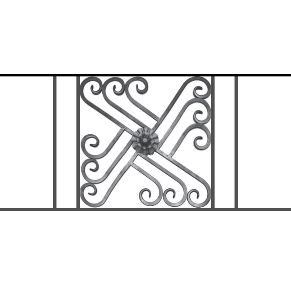 Appui de fenêtre type AFEF22 à sceller dans votre tableau de fenêtre. Longueur finie de 1020mm et Hauteur finie de 480mm. Convient pour les tableaux de fenêtre de 920mm. 50mm de scellement sont prévue de chaque côté. Main courante laminée de 920mm de long en fer forgé sur le dessus. Motif au centre de 460mm de long par 460mm de haut. Le reste de la structure est en acier carré plein de 12mm de section.