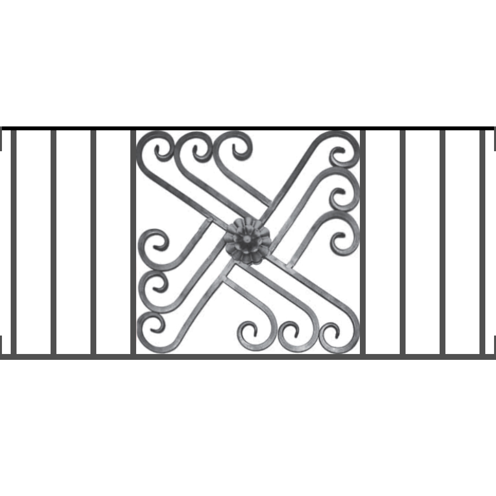 Appui de fenêtre type AFEF22 à visser dans votre tableau de fenêtre. Longueur finie de 1020mm et Hauteur finie de 480mm. Convient pour les tableaux de fenêtre de 1020mm. Main courante laminée de 1020mm de long en fer forgé sur le dessus. Motif au centre de 460mm de long par 460mm de haut. Le reste de la structure est en acier carré plein de 12mm de section.