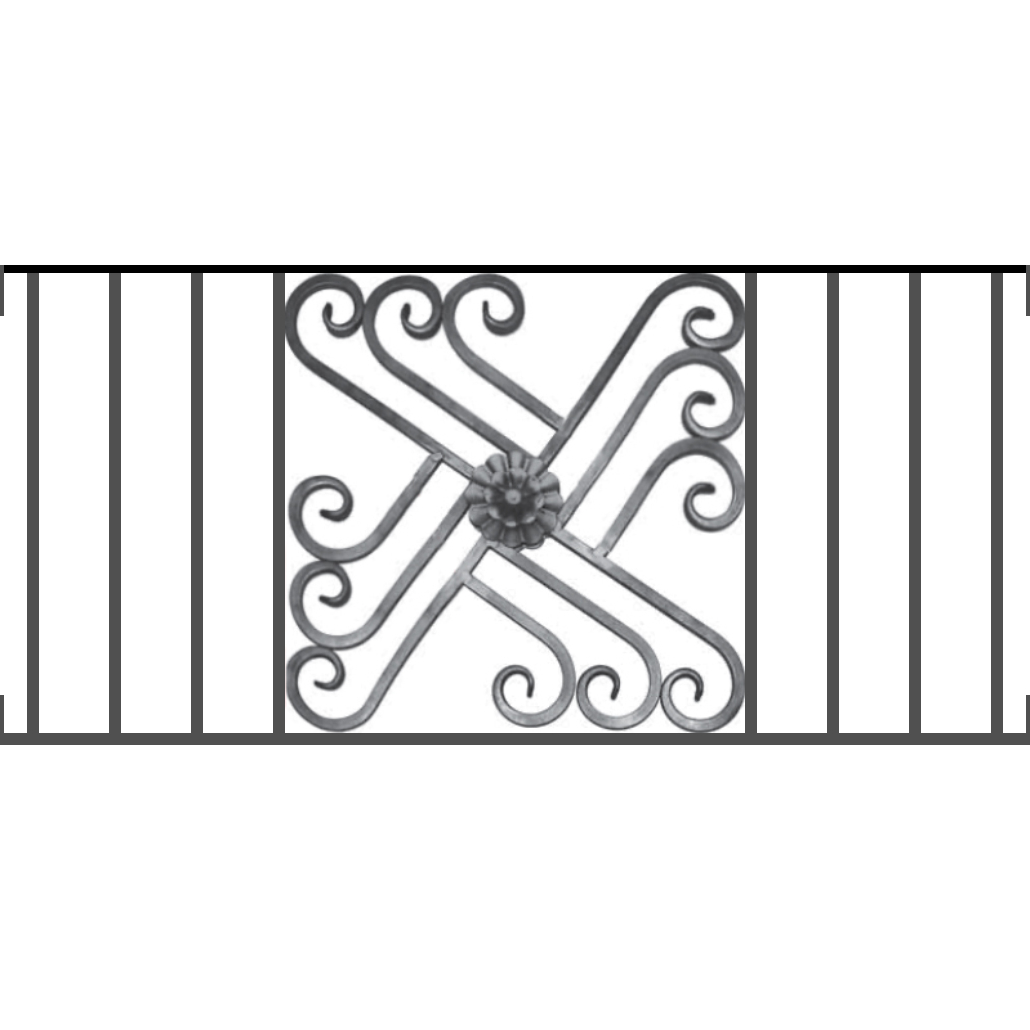 Appui de fenêtre type AFEF22 à visser dans votre tableau de fenêtre. Longueur finie de 1030mm et Hauteur finie de 480mm. Convient pour les tableaux de fenêtre de 1030mm. Main courante laminée de 1030mm de long en fer forgé sur le dessus. Motif au centre de 460mm de long par 460mm de haut. Le reste de la structure est en acier carré plein de 12mm de section.