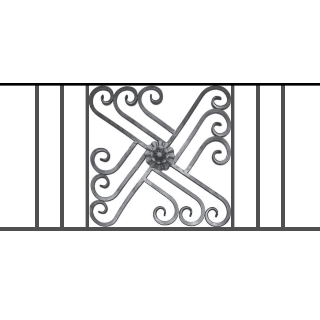 Appui de fenêtre type AFEF22 à sceller dans votre tableau de fenêtre. Longueur finie de 1040mm et Hauteur finie de 480mm. Convient pour les tableaux de fenêtre de 940mm. 50mm de scellement sont prévue de chaque côté. Main courante laminée de 940mm de long en fer forgé sur le dessus. Motif au centre de 460mm de long par 460mm de haut. Le reste de la structure est en acier carré plein de 12mm de section.