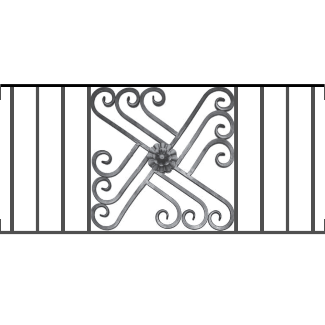 Appui de fenêtre type AFEF22 à visser dans votre tableau de fenêtre. Longueur finie de 1040mm et Hauteur finie de 480mm. Convient pour les tableaux de fenêtre de 1040mm. Main courante laminée de 1040mm de long en fer forgé sur le dessus. Motif au centre de 460mm de long par 460mm de haut. Le reste de la structure est en acier carré plein de 12mm de section.