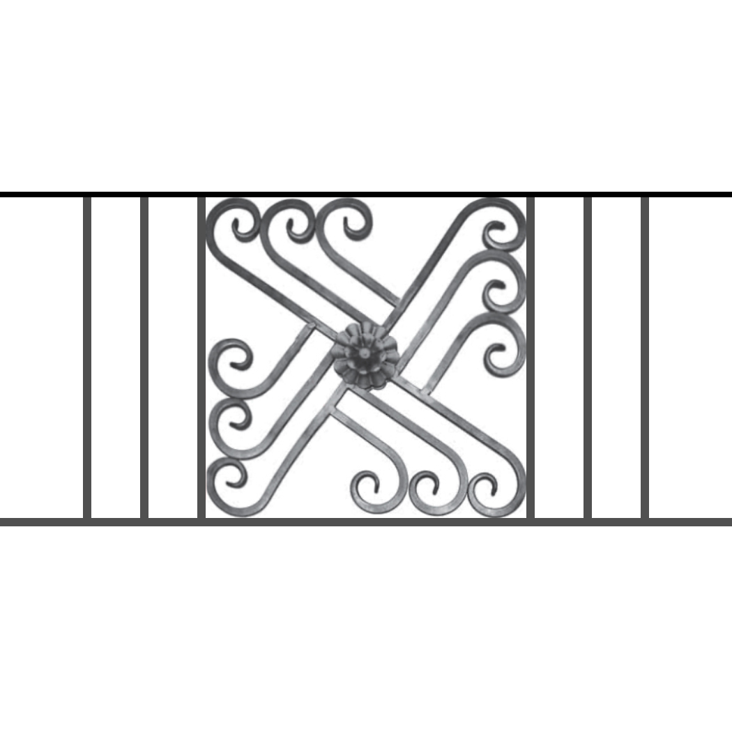 Appui de fenêtre type AFEF22 à sceller dans votre tableau de fenêtre. Longueur finie de 1050mm et Hauteur finie de 480mm. Convient pour les tableaux de fenêtre de 950mm. 50mm de scellement sont prévue de chaque côté. Main courante laminée de 950mm de long en fer forgé sur le dessus. Motif au centre de 460mm de long par 460mm de haut. Le reste de la structure est en acier carré plein de 12mm de section.