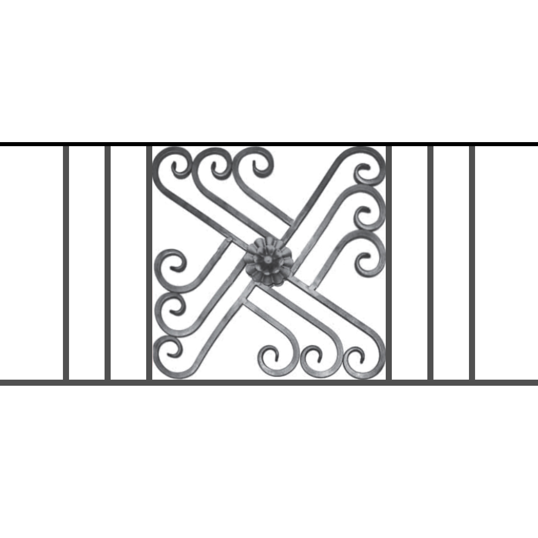 Appui de fenêtre type AFEF22 à sceller dans votre tableau de fenêtre. Longueur finie de 1060mm et Hauteur finie de 480mm. Convient pour les tableaux de fenêtre de 960mm. 50mm de scellement sont prévue de chaque côté. Main courante laminée de 960mm de long en fer forgé sur le dessus. Motif au centre de 460mm de long par 460mm de haut. Le reste de la structure est en acier carré plein de 12mm de section.