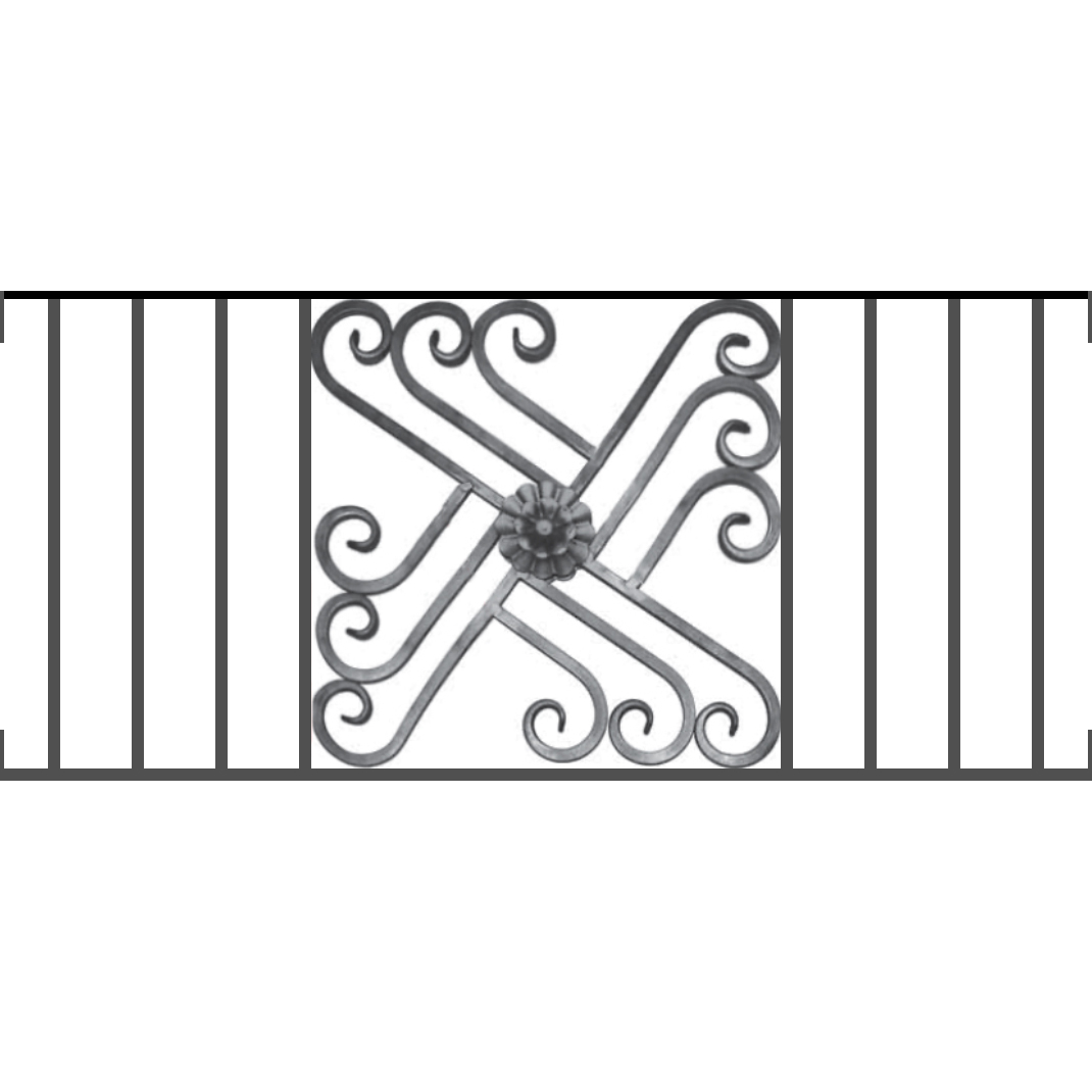 Appui de fenêtre type AFEF22 à visser dans votre tableau de fenêtre. Longueur finie de 1070mm et Hauteur finie de 480mm. Convient pour les tableaux de fenêtre de 1070mm. Main courante laminée de 1070mm de long en fer forgé sur le dessus. Motif au centre de 460mm de long par 460mm de haut. Le reste de la structure est en acier carré plein de 12mm de section.