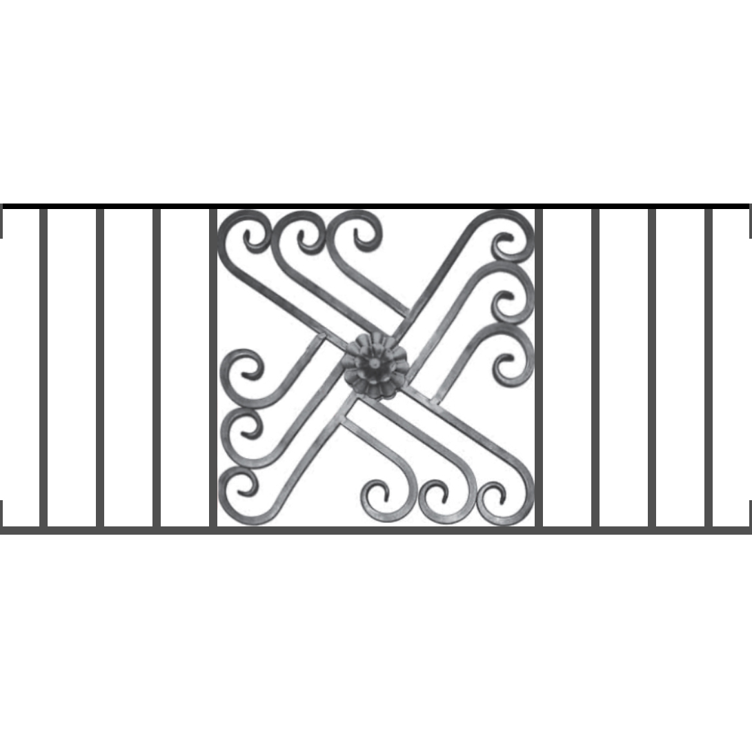 Appui de fenêtre type AFEF22 à visser dans votre tableau de fenêtre. Longueur finie de 1090mm et Hauteur finie de 480mm. Convient pour les tableaux de fenêtre de 1090mm. Main courante laminée de 1090mm de long en fer forgé sur le dessus. Motif au centre de 460mm de long par 460mm de haut. Le reste de la structure est en acier carré plein de 12mm de section.