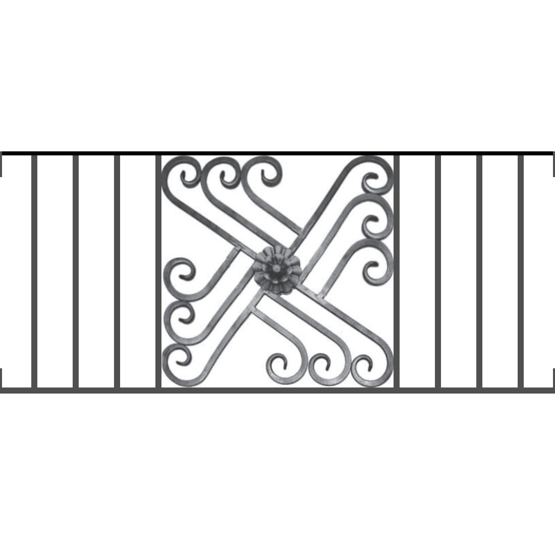 Appui de fenêtre type AFEF22 à visser dans votre tableau de fenêtre. Longueur finie de 1100mm et Hauteur finie de 480mm. Convient pour les tableaux de fenêtre de 1100mm. Main courante laminée de 1100mm de long en fer forgé sur le dessus. Motif au centre de 460mm de long par 460mm de haut. Le reste de la structure est en acier carré plein de 12mm de section.