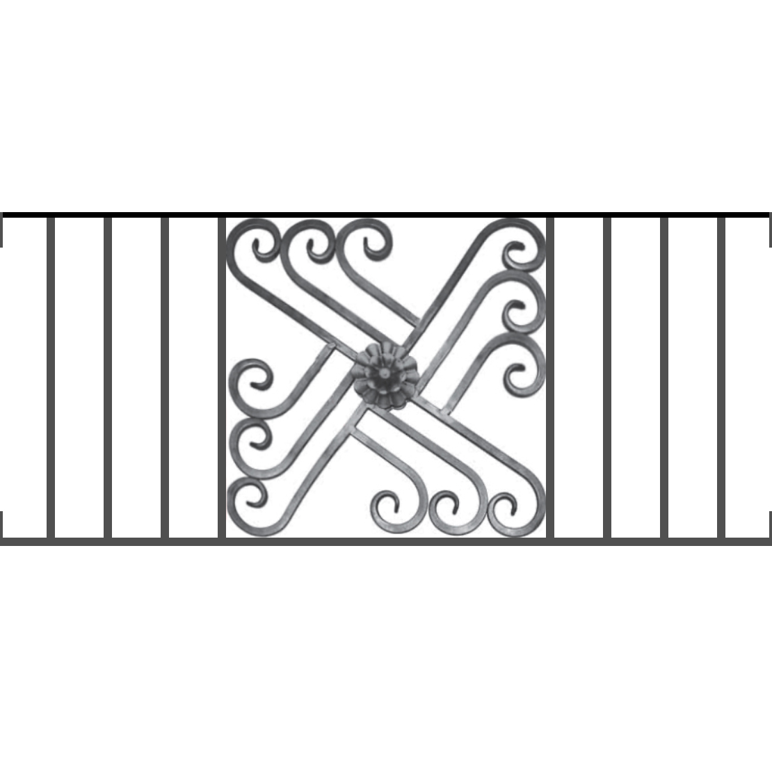 Appui de fenêtre type AFEF22 à visser dans votre tableau de fenêtre. Longueur finie de 1110mm et Hauteur finie de 480mm. Convient pour les tableaux de fenêtre de 1110mm. Main courante laminée de 1110mm de long en fer forgé sur le dessus. Motif au centre de 460mm de long par 460mm de haut. Le reste de la structure est en acier carré plein de 12mm de section.