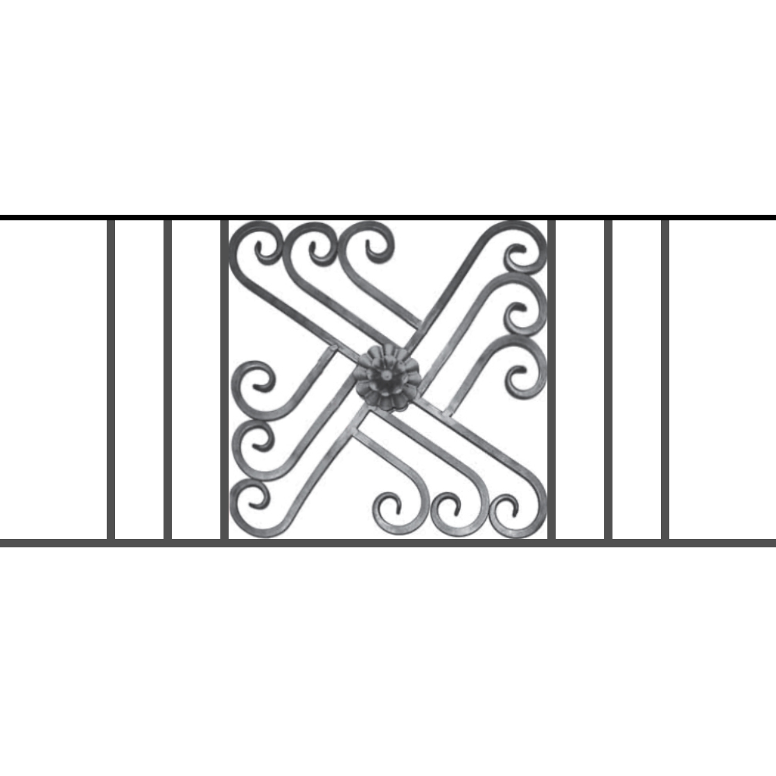Appui de fenêtre type AFEF22 à sceller dans votre tableau de fenêtre. Longueur finie de 1120mm et Hauteur finie de 480mm. Convient pour les tableaux de fenêtre de 1020mm. 50mm de scellement sont prévue de chaque côté. Main courante laminée de 1020mm de long en fer forgé sur le dessus. Motif au centre de 460mm de long par 460mm de haut. Le reste de la structure est en acier carré plein de 12mm de section.