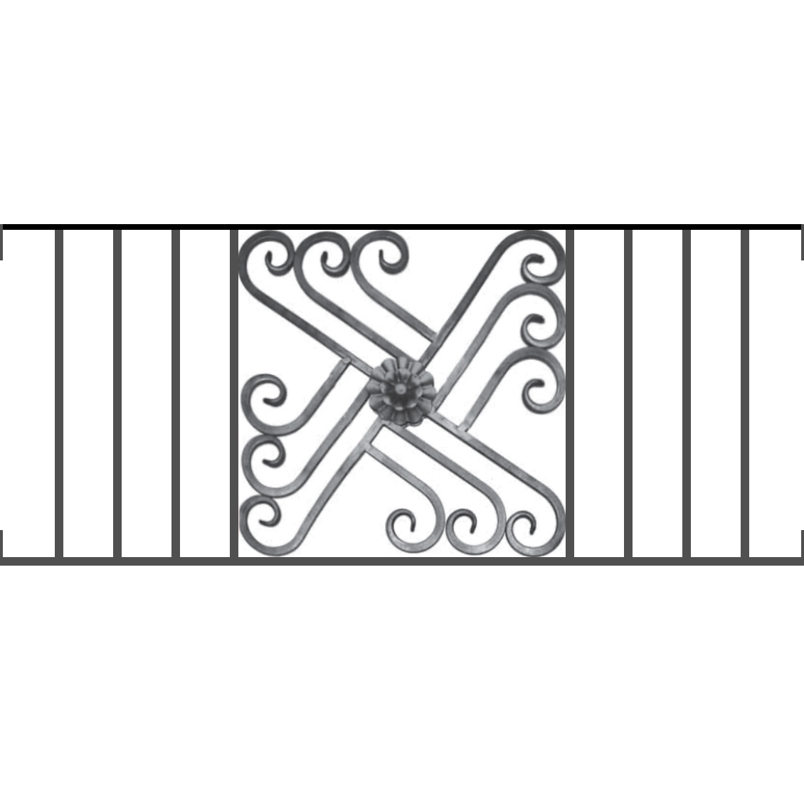 Appui de fenêtre type AFEF22 à visser dans votre tableau de fenêtre. Longueur finie de 1130mm et Hauteur finie de 480mm. Convient pour les tableaux de fenêtre de 1130mm. Main courante laminée de 1130mm de long en fer forgé sur le dessus. Motif au centre de 460mm de long par 460mm de haut. Le reste de la structure est en acier carré plein de 12mm de section.