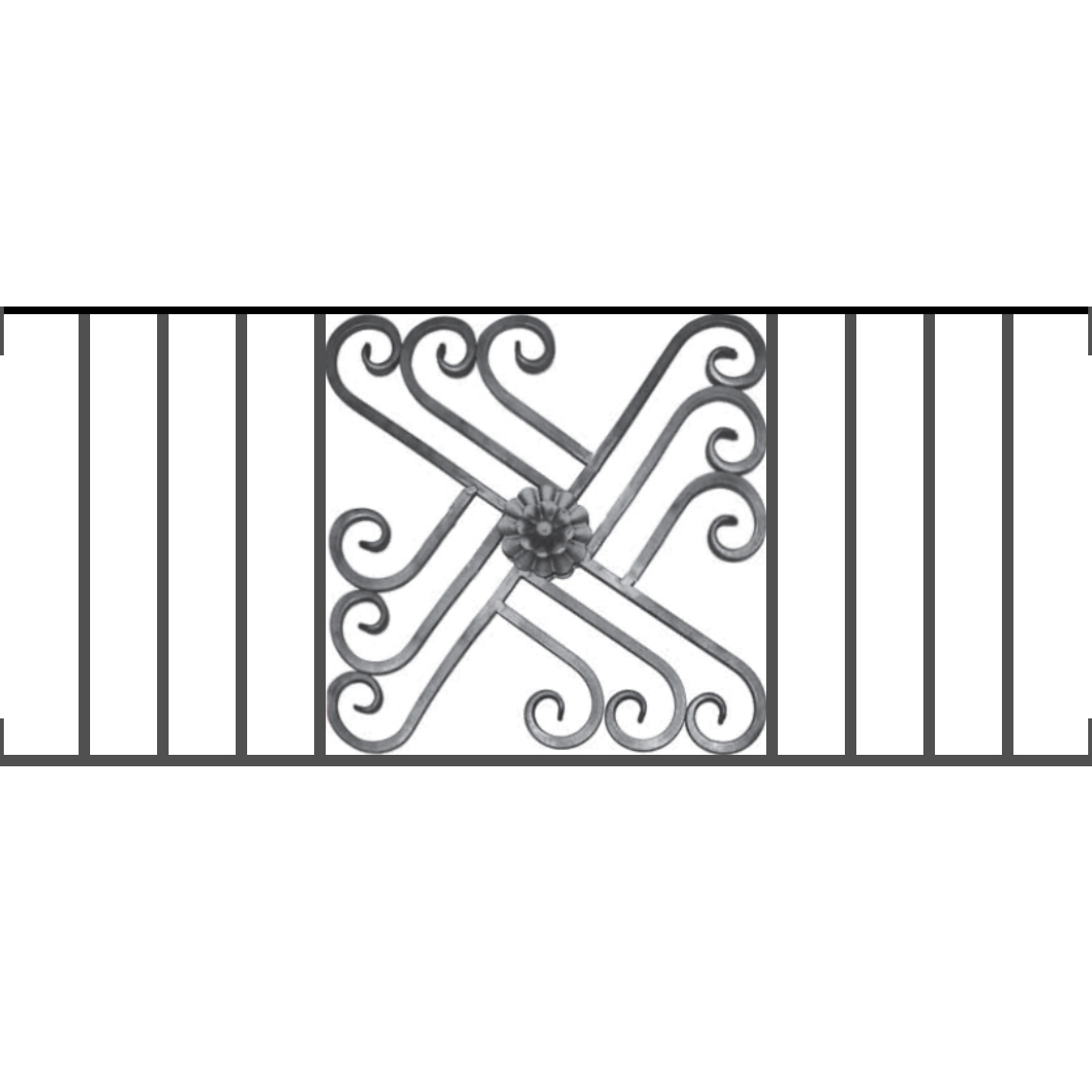 Appui de fenêtre type AFEF22 à visser dans votre tableau de fenêtre. Longueur finie de 1140mm et Hauteur finie de 480mm. Convient pour les tableaux de fenêtre de 1140mm. Main courante laminée de 1140mm de long en fer forgé sur le dessus. Motif au centre de 460mm de long par 460mm de haut. Le reste de la structure est en acier carré plein de 12mm de section.