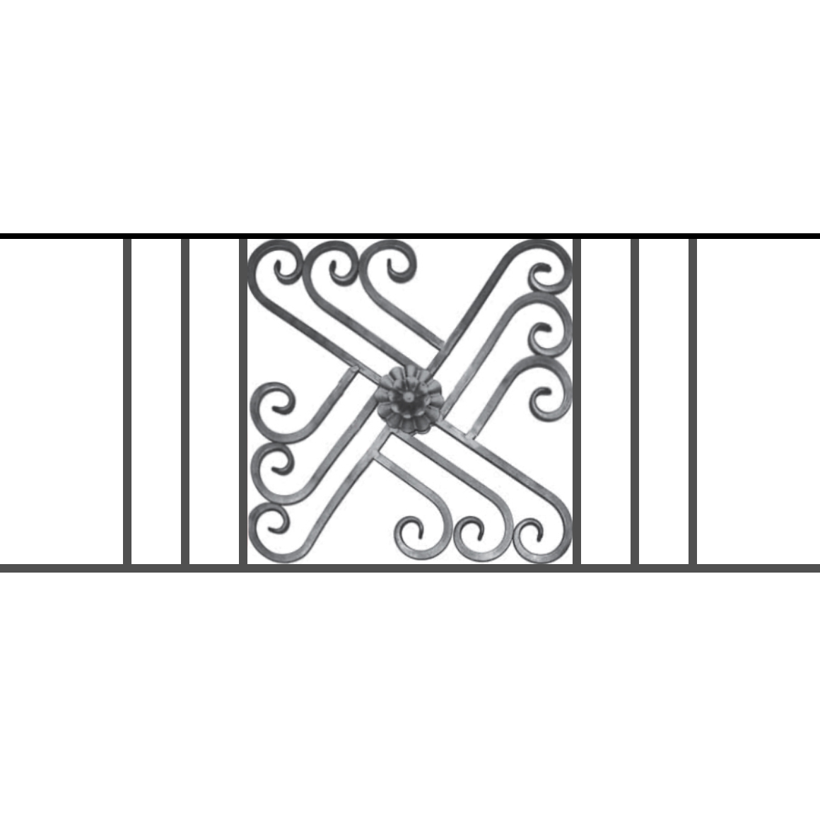 Appui de fenêtre type AFEF22 à sceller dans votre tableau de fenêtre. Longueur finie de 1160mm et Hauteur finie de 480mm. Convient pour les tableaux de fenêtre de 1060mm. 50mm de scellement sont prévue de chaque côté. Main courante laminée de 1060mm de long en fer forgé sur le dessus. Motif au centre de 460mm de long par 460mm de haut. Le reste de la structure est en acier carré plein de 12mm de section.